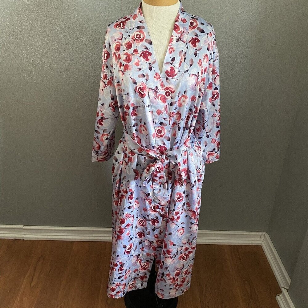 Cabernet By Sleep Sense‎ Robe Women's Size Small Blue Pink Floral Print Pockets